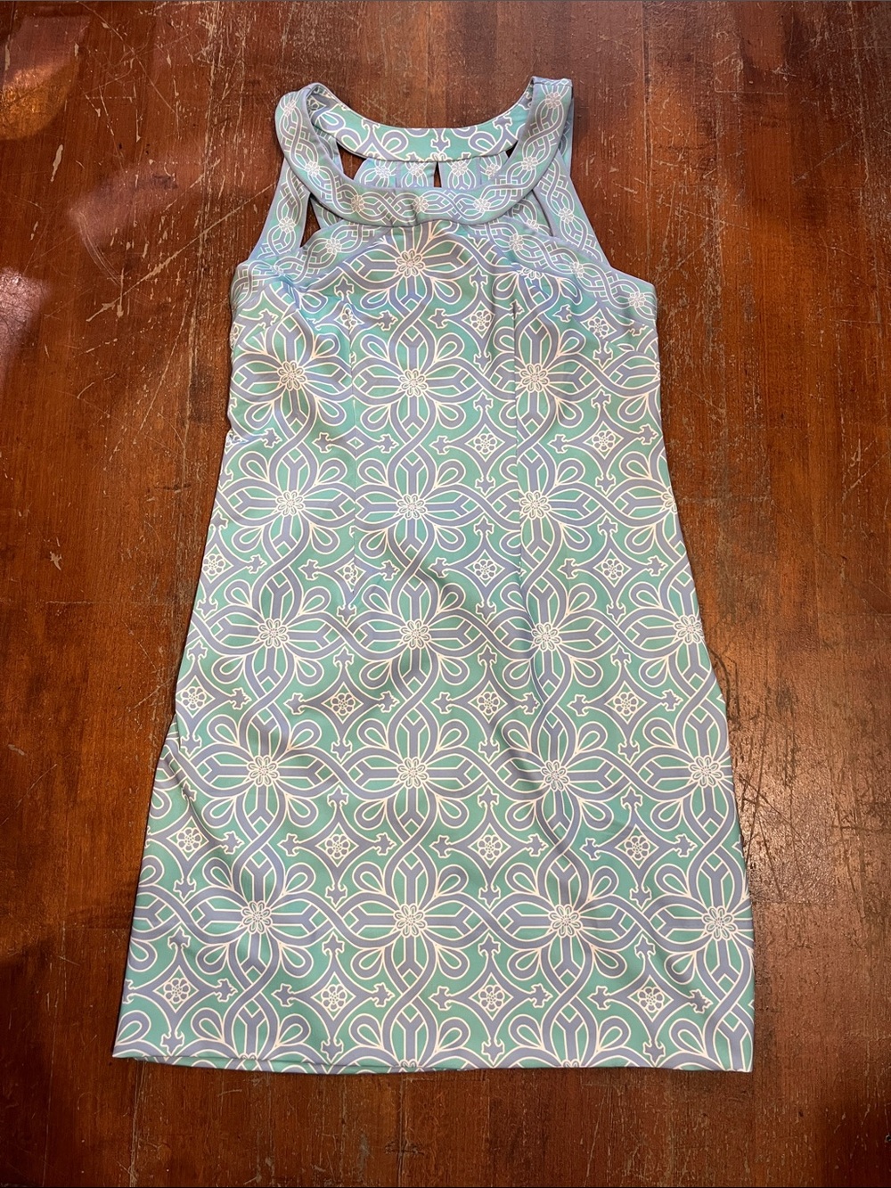 Gretchen Scott Designs Mint and White Sleeveless Patterned Shift Dress